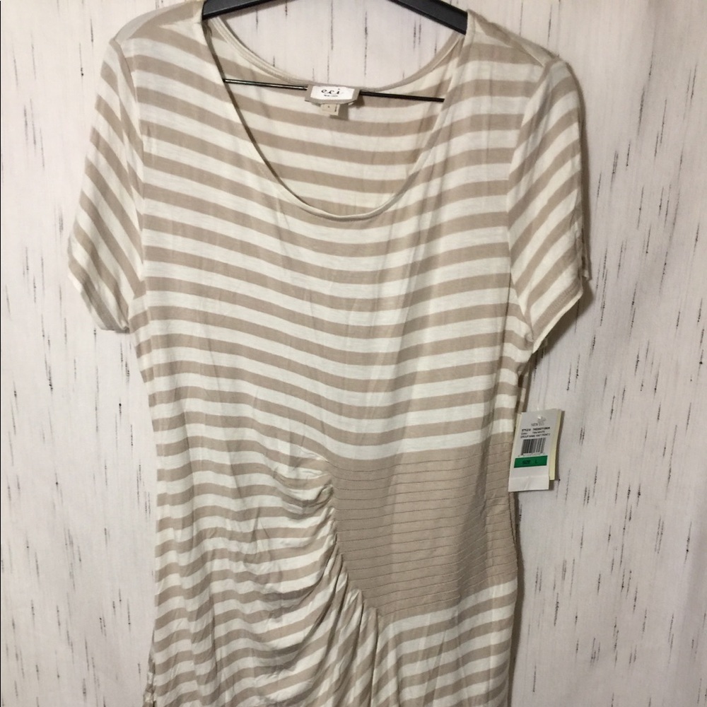 Eci tunic top beige and white stripes large